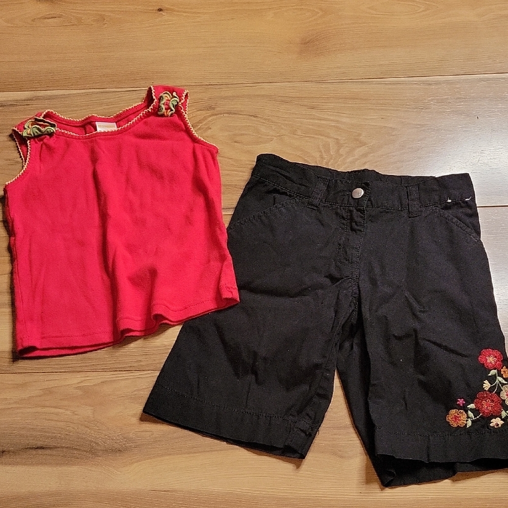 *3/$15* Gymboree Size 4 Girls 2 pc Set Red Tank & Black Shorts Embroider…